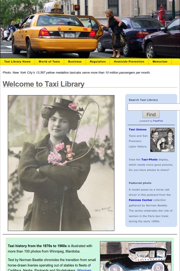 Screenshot of the Taxi-Library legacy home page