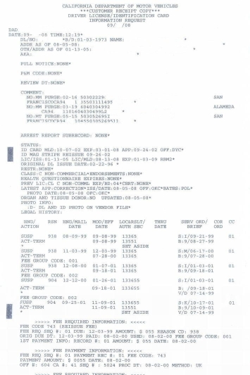 Graphic of a state-issued driving record